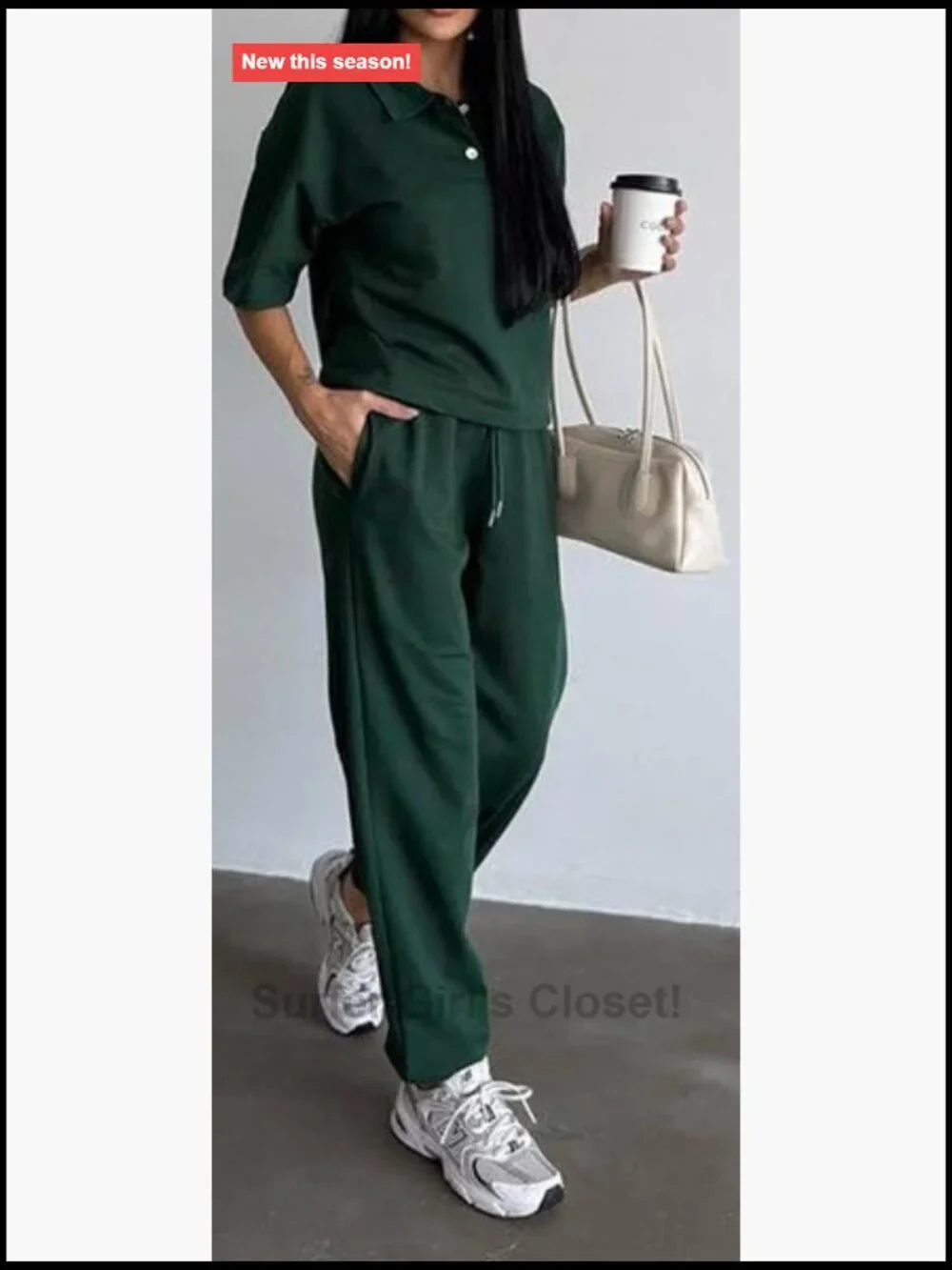 Casual 2 Piece Athleisure Set - Short Sleeve Polo Top & Jogger Pants